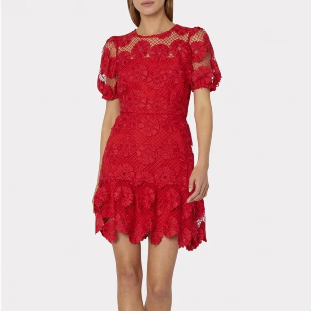 New!! $425 Milly Yasmine Floral Red Dress; Size 0